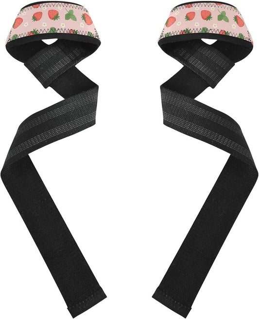 Cute Strawberry Pink Weightlifting Wrist Straps, Neoprene Padded Support with Anti-Slip Grip for Gym Training