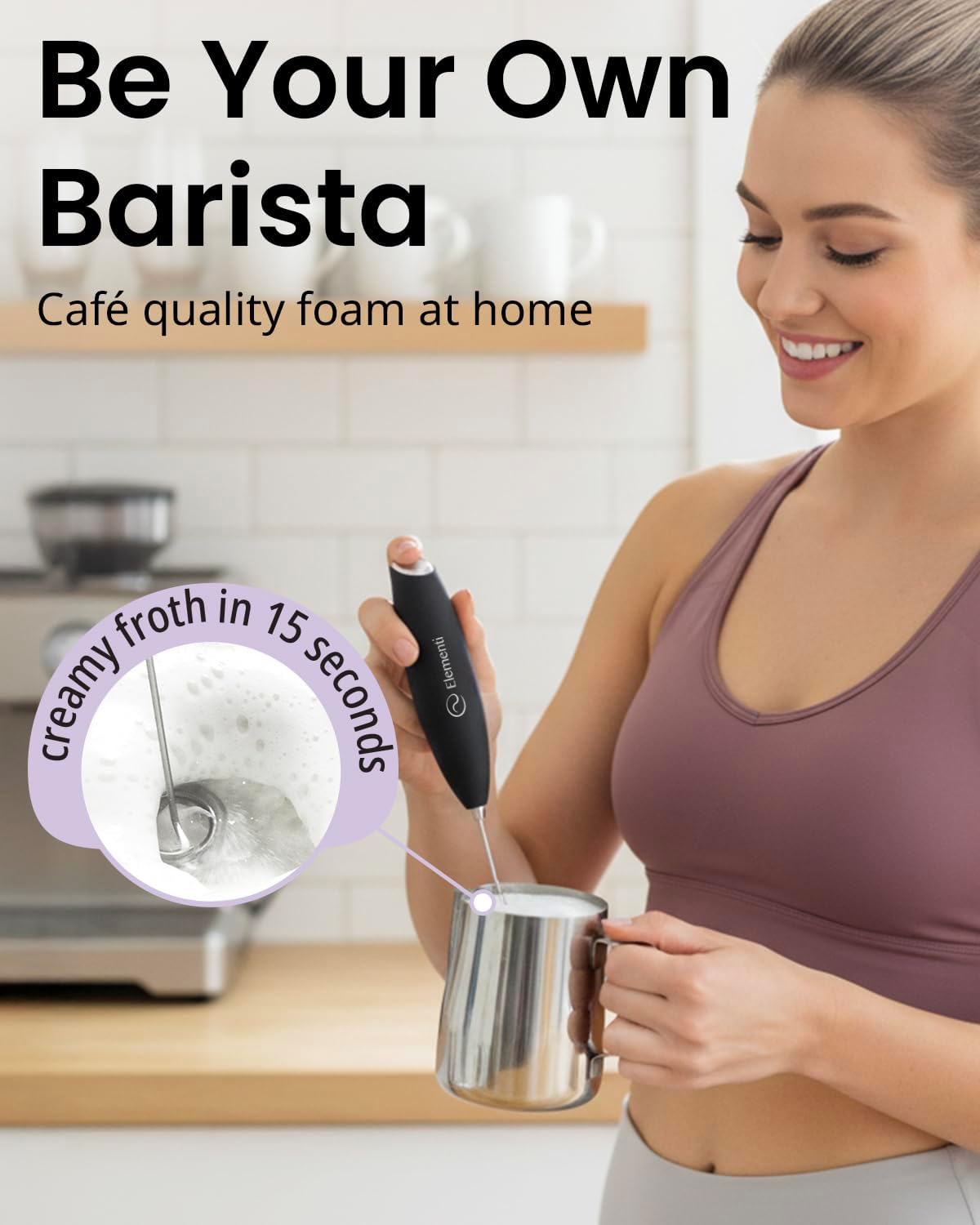 Electric Pink Milk Frother Handheld - Mini Whisk for Coffee, Matcha and Drinks - Portable Frother & Mixer with Stand (Pastel Pink)