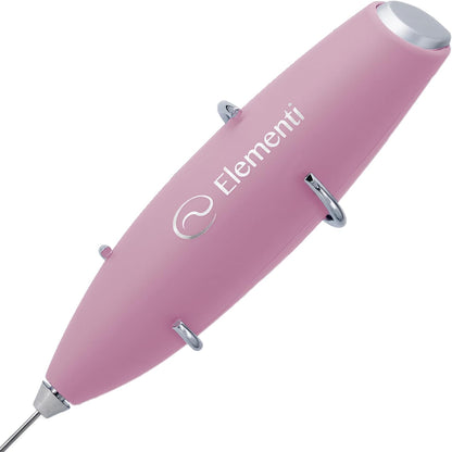 Electric Pink Milk Frother Handheld - Mini Whisk for Coffee, Matcha and Drinks - Portable Frother & Mixer with Stand (Pastel Pink)