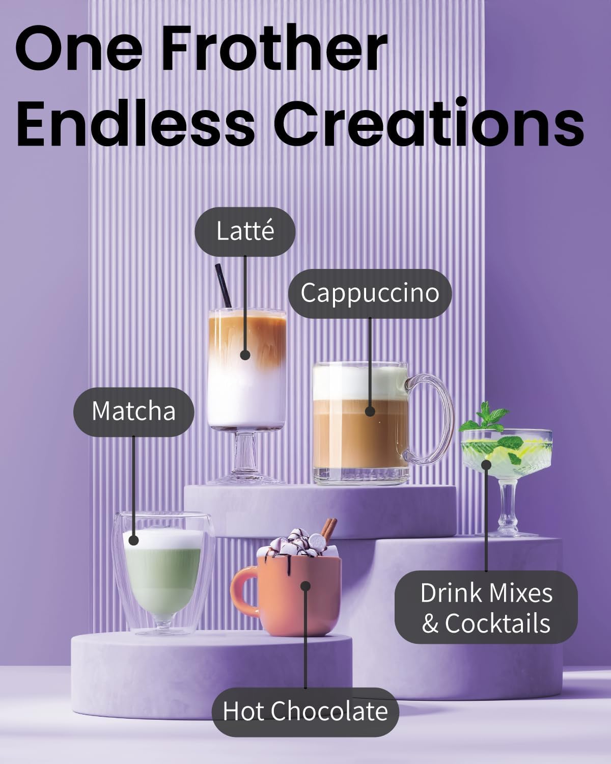 Electric Pink Milk Frother Handheld - Mini Whisk for Coffee, Matcha and Drinks - Portable Frother & Mixer with Stand (Pastel Pink)