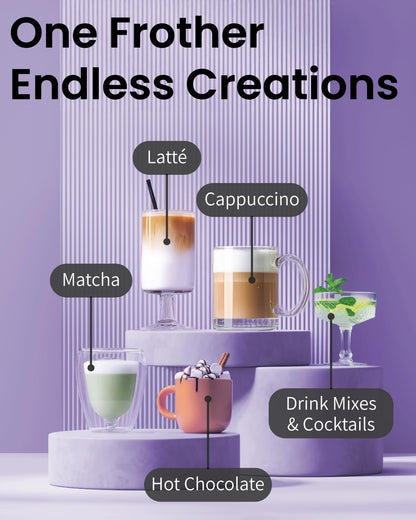 Electric Pink Milk Frother Handheld - Mini Whisk for Coffee, Matcha and Drinks - Portable Frother & Mixer with Stand (Pastel Pink)