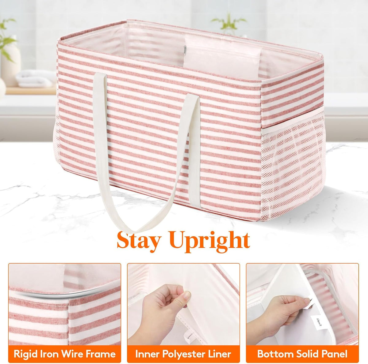 Large Tote bag, Reusable Shopping Grocery Bags, 46L, 1 Pack, Pink