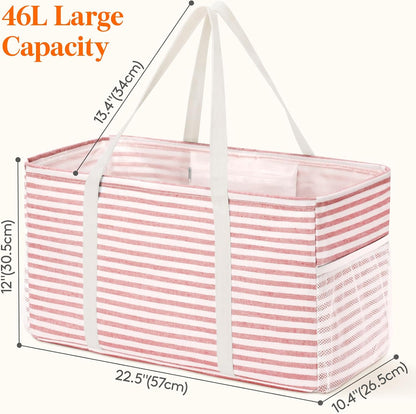 Large Tote bag, Reusable Shopping Grocery Bags, 46L, 1 Pack, Pink