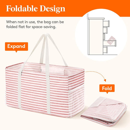 Large Tote bag, Reusable Shopping Grocery Bags, 46L, 1 Pack, Pink