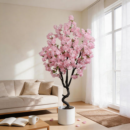 Artificial Pink Cherry Blossom Tree Fake Tree Cherry Blossom Decor Fake Flowers Faux Flowering Tree Pink Flowers Floral Artificial Plants for Indoors Outdoors Room Home Decor Gift 6FT