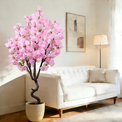 Artificial Pink Cherry Blossom Tree Fake Tree Cherry Blossom Decor Fake Flowers Faux Flowering Tree Pink Flowers Floral Artificial Plants for Indoors Outdoors Room Home Decor Gift 6FT