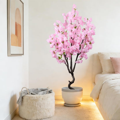 Artificial Pink Cherry Blossom Tree Fake Tree Cherry Blossom Decor Fake Flowers Faux Flowering Tree Pink Flowers Floral Artificial Plants for Indoors Outdoors Room Home Decor Gift 6FT