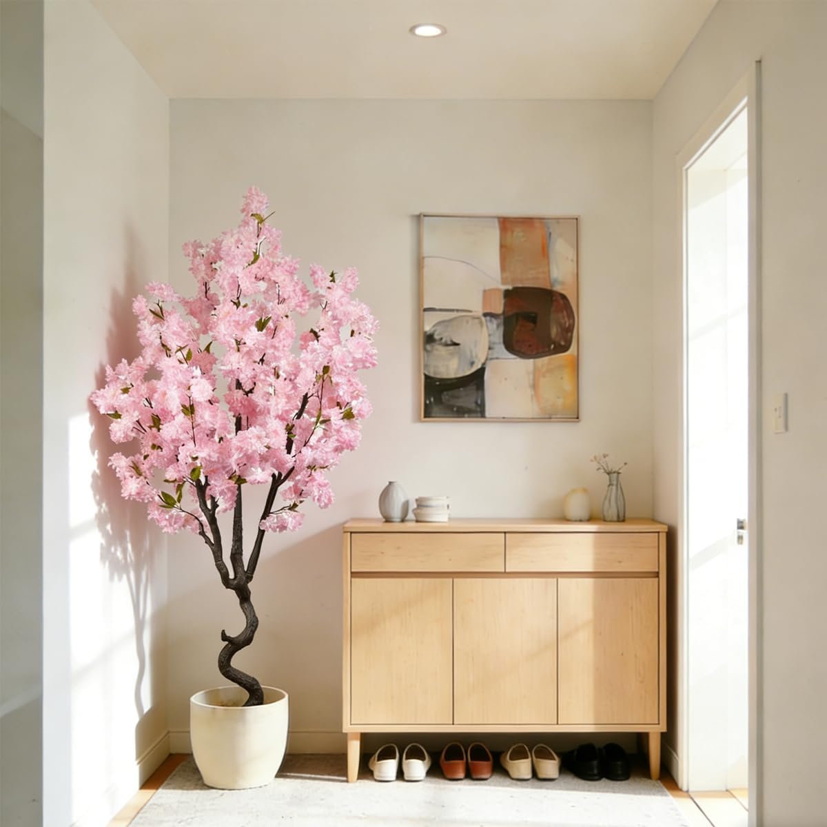 Artificial Pink Cherry Blossom Tree Fake Tree Cherry Blossom Decor Fake Flowers Faux Flowering Tree Pink Flowers Floral Artificial Plants for Indoors Outdoors Room Home Decor Gift 6FT