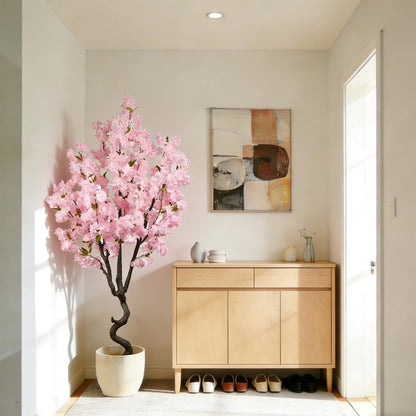 Artificial Pink Cherry Blossom Tree Fake Tree Cherry Blossom Decor Fake Flowers Faux Flowering Tree Pink Flowers Floral Artificial Plants for Indoors Outdoors Room Home Decor Gift 6FT