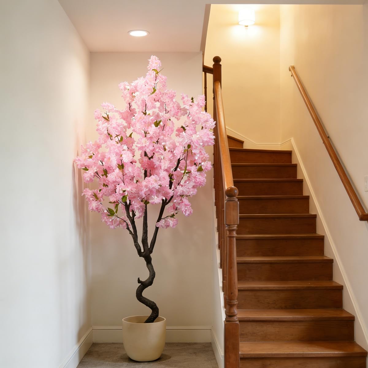 Artificial Pink Cherry Blossom Tree Fake Tree Cherry Blossom Decor Fake Flowers Faux Flowering Tree Pink Flowers Floral Artificial Plants for Indoors Outdoors Room Home Decor Gift 6FT