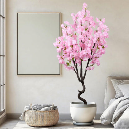 Artificial Pink Cherry Blossom Tree Fake Tree Cherry Blossom Decor Fake Flowers Faux Flowering Tree Pink Flowers Floral Artificial Plants for Indoors Outdoors Room Home Decor Gift 6FT