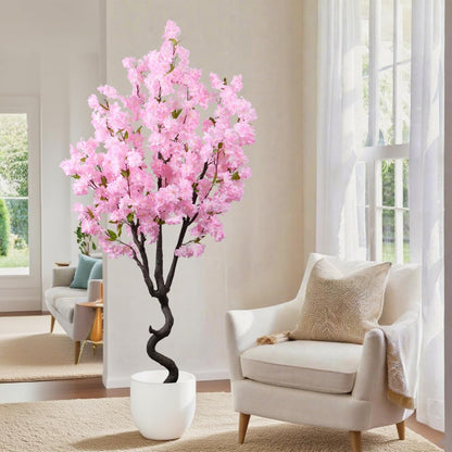 Artificial Pink Cherry Blossom Tree Fake Tree Cherry Blossom Decor Fake Flowers Faux Flowering Tree Pink Flowers Floral Artificial Plants for Indoors Outdoors Room Home Decor Gift 6FT
