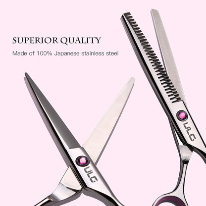 Hair Cutting Scissors Thinning Shears Kit Professional Hairdressing Texturizing Salon Razor Edge Scissor Japanese Stainless Steel 6.5 inch Pink