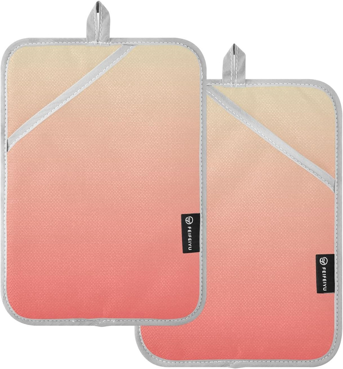 2 Pack Pot Holders, Solid Color Light Green Pink Gradient Oven Mitts Quilted Liner Trivets for Countertops Hot Pots and Pans, Square 7x9.8 in