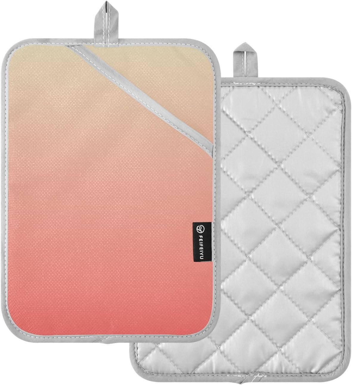 2 Pack Pot Holders, Solid Color Light Green Pink Gradient Oven Mitts Quilted Liner Trivets for Countertops Hot Pots and Pans, Square 7x9.8 in