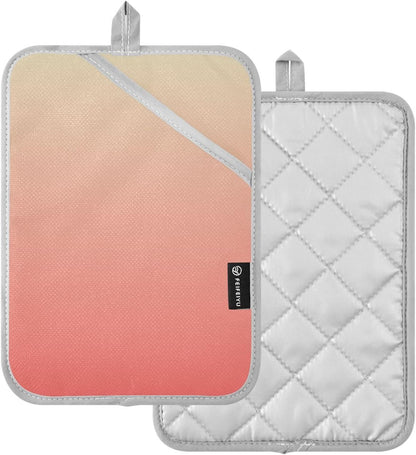 2 Pack Pot Holders, Solid Color Light Green Pink Gradient Oven Mitts Quilted Liner Trivets for Countertops Hot Pots and Pans, Square 7x9.8 in