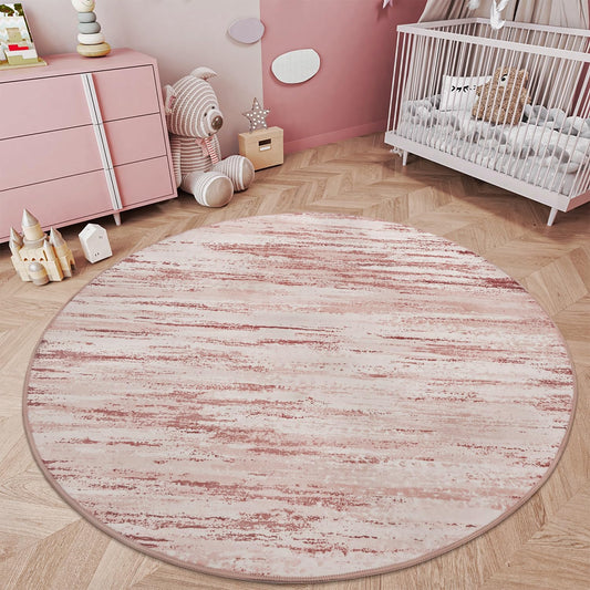 Round Rug 5FT Pink Modern Abstract Circle Rug for Bedroom Non Slip Soft Circular Rug Carpet Washable Round Area Rug, Pink, 5FT