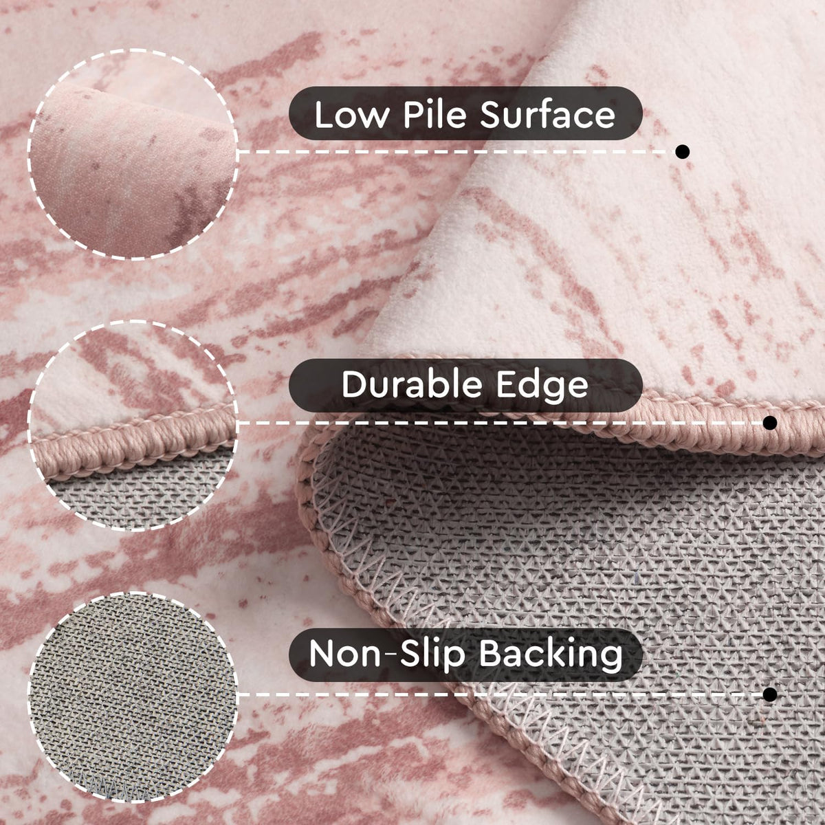 Round Rug 5FT Pink Modern Abstract Circle Rug for Bedroom Non Slip Soft Circular Rug Carpet Washable Round Area Rug, Pink, 5FT