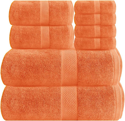Ocean Towel Set for Bathroom 100% Luxury Cotton Bath Towels Set of 8 (2 Bath Towel and 2 Hand Towel & 4 Wash Cloth) - Peach Soft Towels Bathroom 600 GSM Double Stitched for Durability