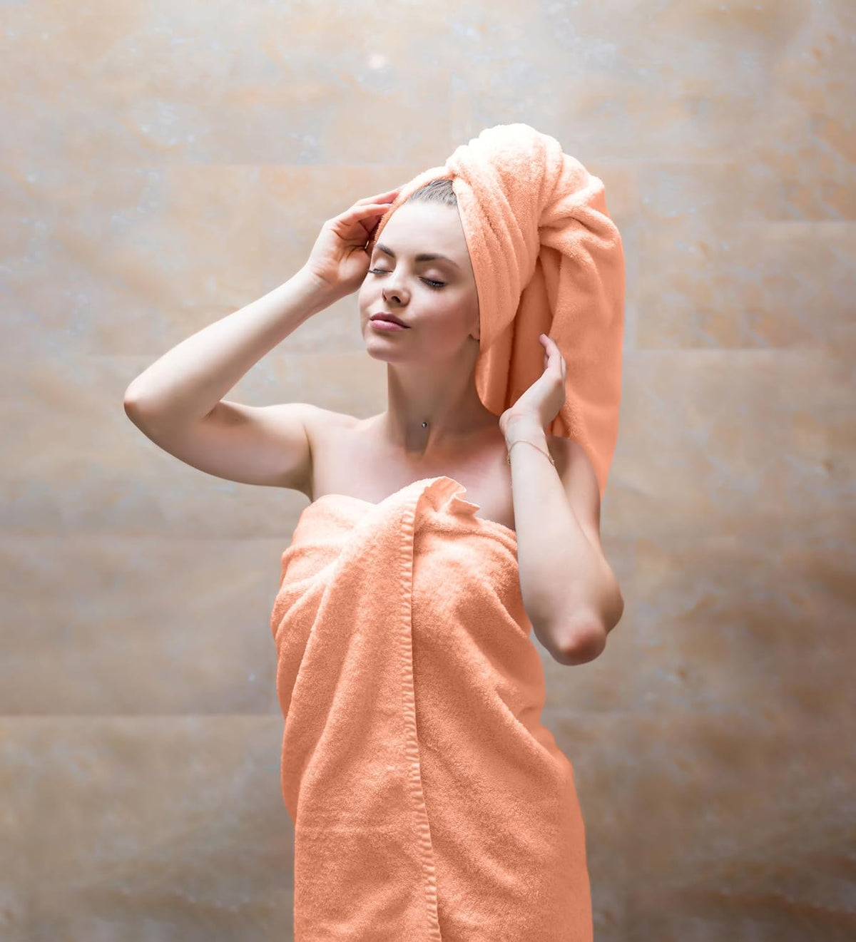 Ocean Towel Set for Bathroom 100% Luxury Cotton Bath Towels Set of 8 (2 Bath Towel and 2 Hand Towel & 4 Wash Cloth) - Peach Soft Towels Bathroom 600 GSM Double Stitched for Durability