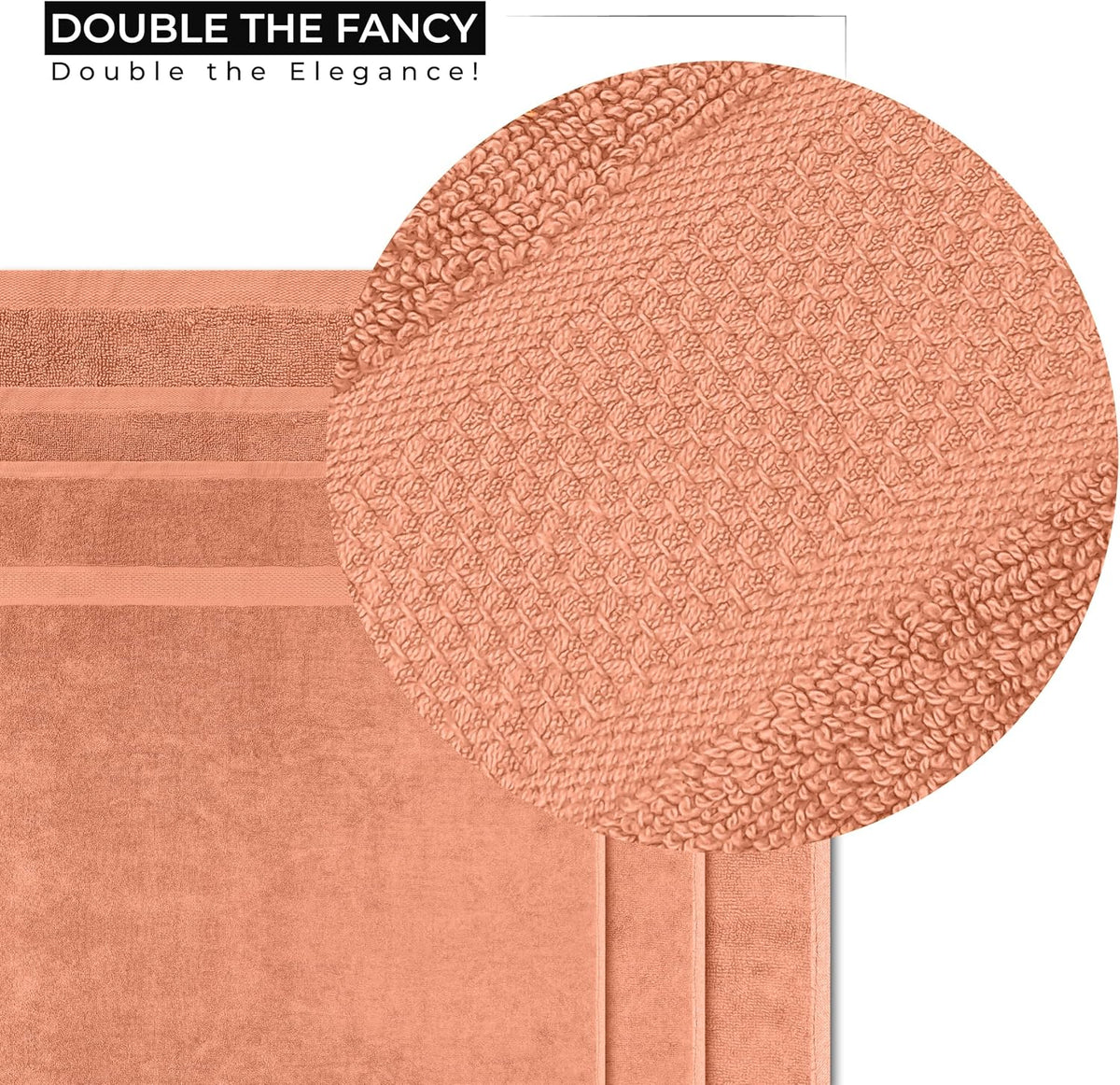 Ocean Towel Set for Bathroom 100% Luxury Cotton Bath Towels Set of 8 (2 Bath Towel and 2 Hand Towel & 4 Wash Cloth) - Peach Soft Towels Bathroom 600 GSM Double Stitched for Durability