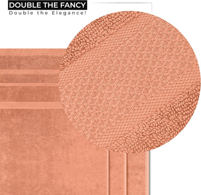 Ocean Towel Set for Bathroom 100% Luxury Cotton Bath Towels Set of 8 (2 Bath Towel and 2 Hand Towel & 4 Wash Cloth) - Peach Soft Towels Bathroom 600 GSM Double Stitched for Durability