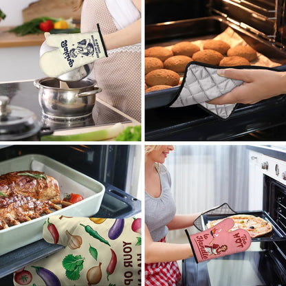 The Secret Ingredient Is Cat Hair Pink Oven Mitts and Pot Holder Set, Cute Cat Kitchen Gadgets for Women Cat Lover, Housewarming Gifts for Cat Mom Hostess, Baking Gifts for Mom Aunt Sister BFF