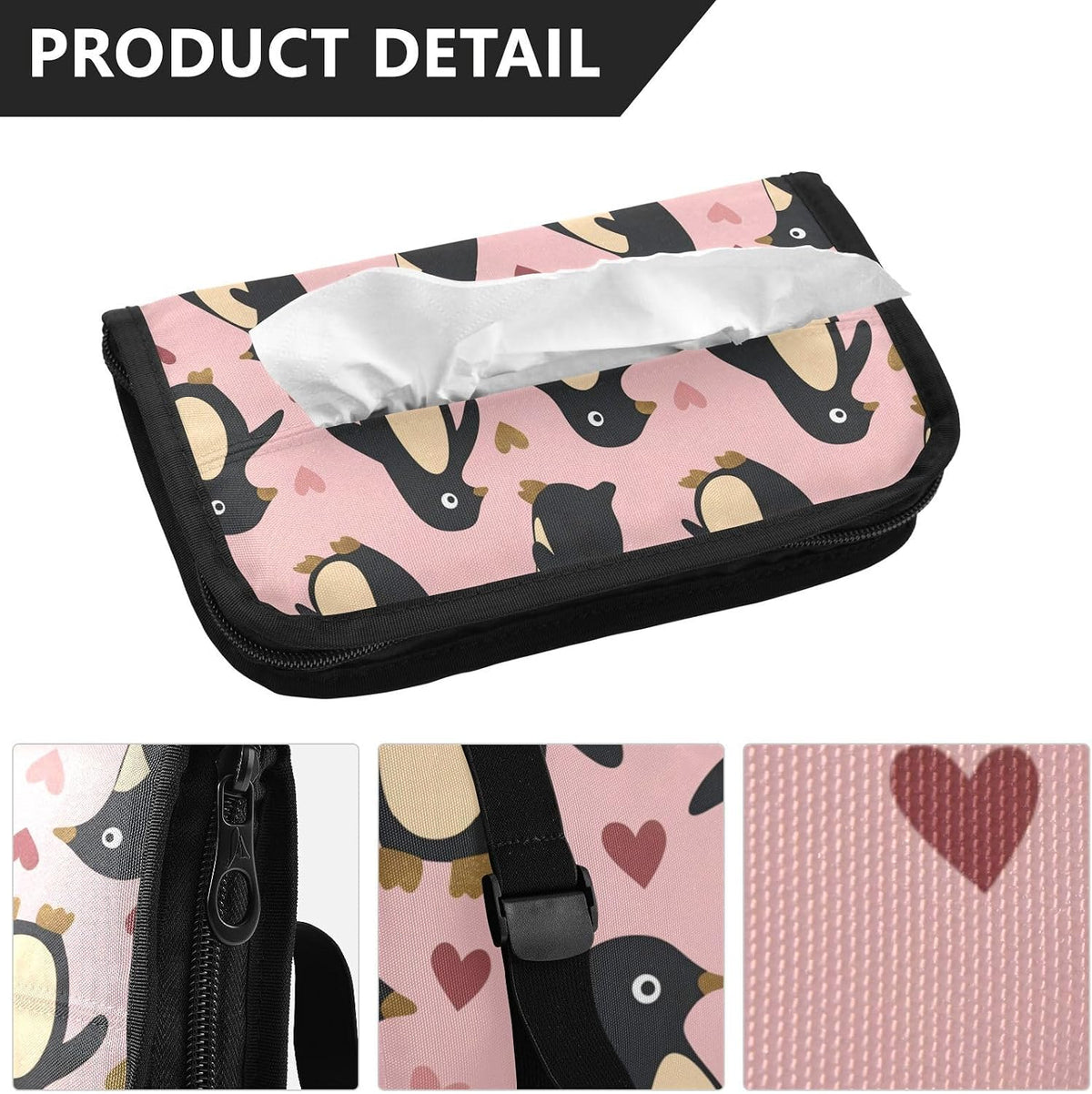 Hanging tissue holder for car visor Penguin Peach Valentines Gold napkin holder sun visor with Adjustable straps & zipper Reusable auto accessories for Autos