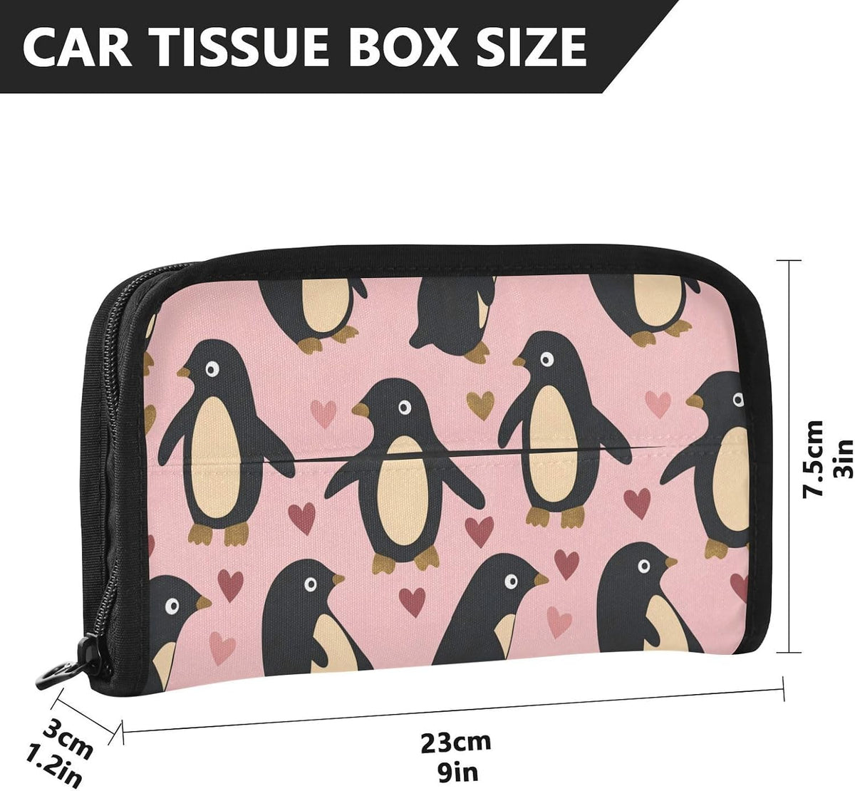 Hanging tissue holder for car visor Penguin Peach Valentines Gold napkin holder sun visor with Adjustable straps & zipper Reusable auto accessories for Autos