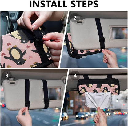 Hanging tissue holder for car visor Penguin Peach Valentines Gold napkin holder sun visor with Adjustable straps & zipper Reusable auto accessories for Autos