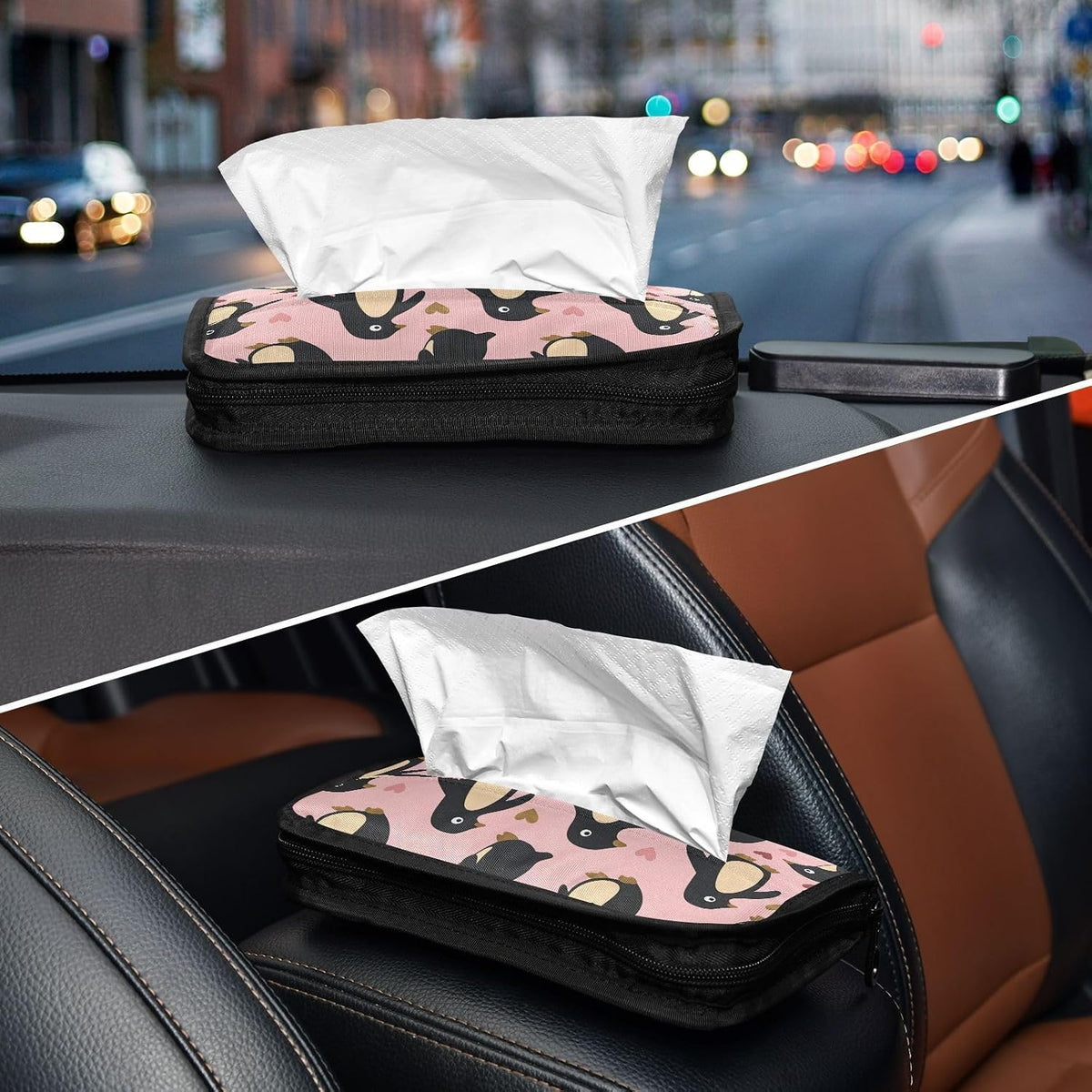 Hanging tissue holder for car visor Penguin Peach Valentines Gold napkin holder sun visor with Adjustable straps & zipper Reusable auto accessories for Autos