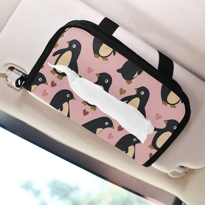 Hanging tissue holder for car visor Penguin Peach Valentines Gold napkin holder sun visor with Adjustable straps & zipper Reusable auto accessories for Autos