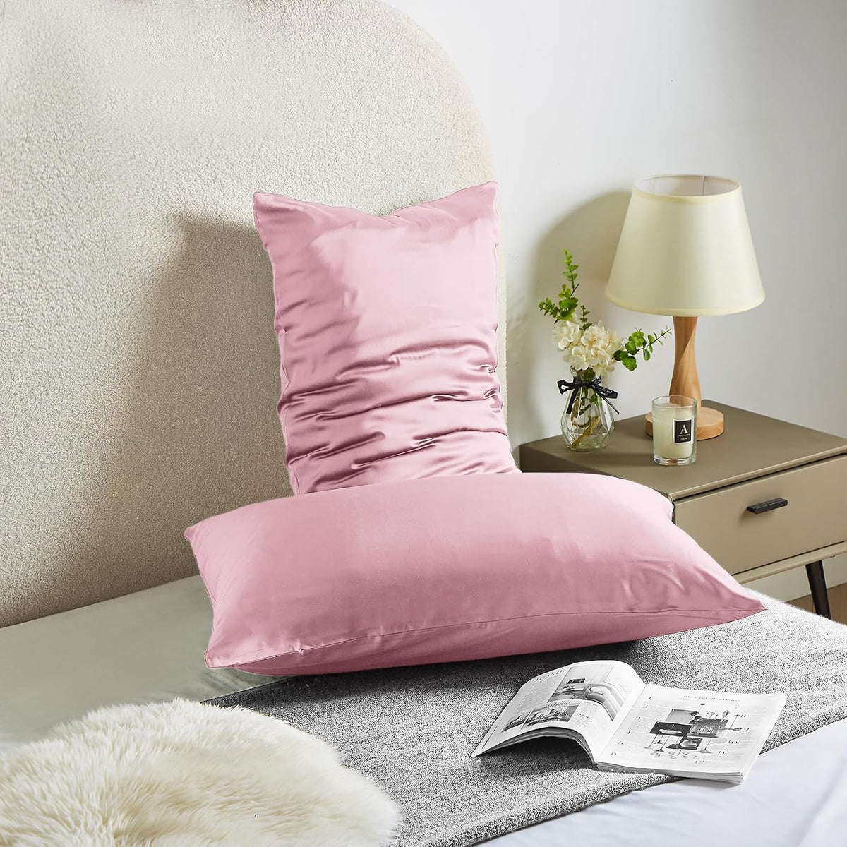 Silk Pillow Cases with Zipper,20x26 Mulberry Pillow Case,Pink,Standard,1pc