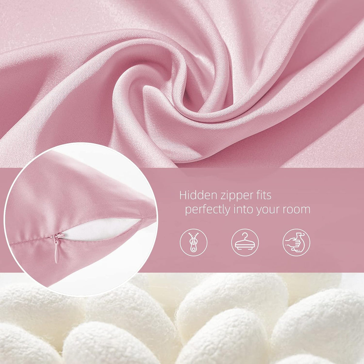 Silk Pillow Cases with Zipper,20x26 Mulberry Pillow Case,Pink,Standard,1pc