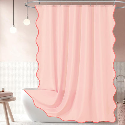 Blush Pink Scalloped Shower Curtain, Light Pink Cute Shower Curtain Peach Aesthetic Preppy Boho Waterproof Fabric Girly Bath Bathroom Decor with Metal Hook 72 W x 72 H Inch