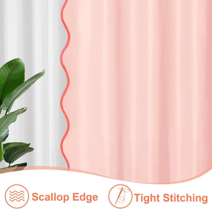 Blush Pink Scalloped Shower Curtain, Light Pink Cute Shower Curtain Peach Aesthetic Preppy Boho Waterproof Fabric Girly Bath Bathroom Decor with Metal Hook 72 W x 72 H Inch