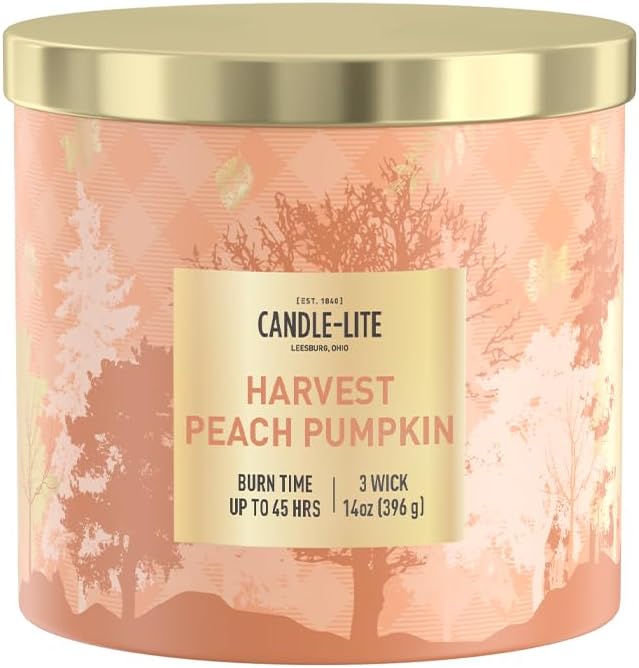 Candle-lite Halloween Scented Candles, Juicy Peaches with BlackBerry & Pumpkin, 14 oz Jar, 45 Hour Burn, Fall Scented Candle for Home Decor, 3-Wick, Proudly Poured in USA, Halloween Candle Decoration