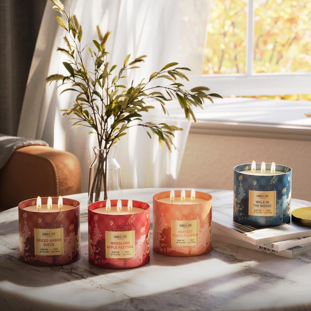 Candle-lite Halloween Scented Candles, Juicy Peaches with BlackBerry & Pumpkin, 14 oz Jar, 45 Hour Burn, Fall Scented Candle for Home Decor, 3-Wick, Proudly Poured in USA, Halloween Candle Decoration
