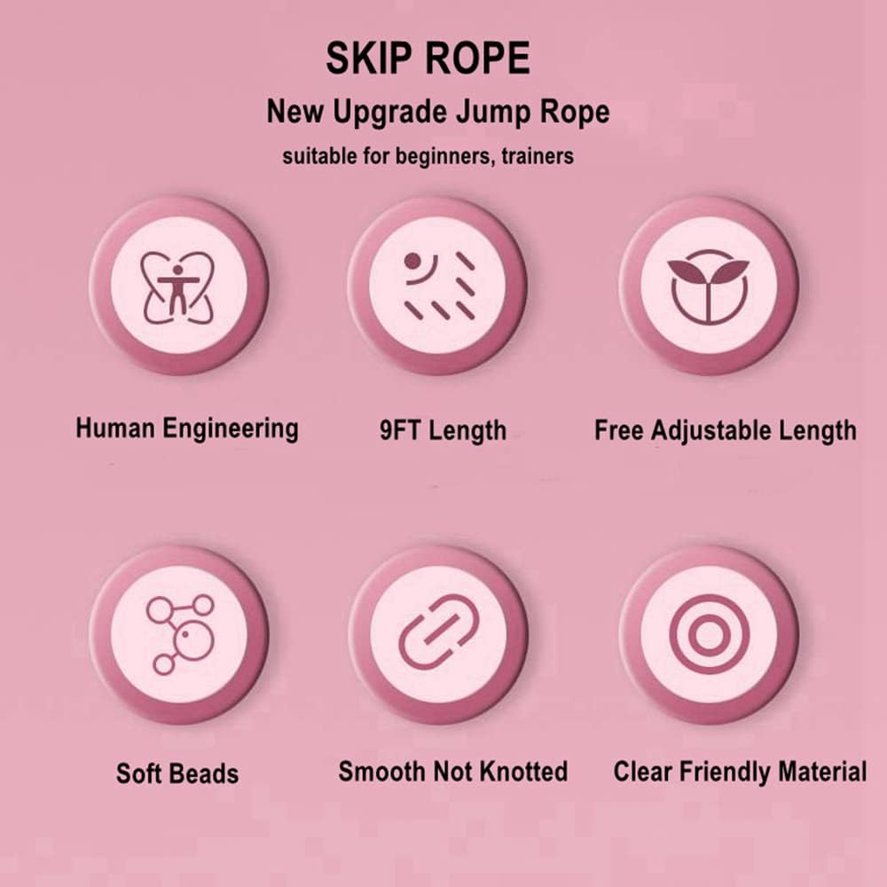 Jump Rope Soft Beaded Skipping Rope Adjustable Length Tangle Basic Jump Ropes for Fitness School Exercise Equipment for Women,Men Perfect Weight Loss 9 FT
