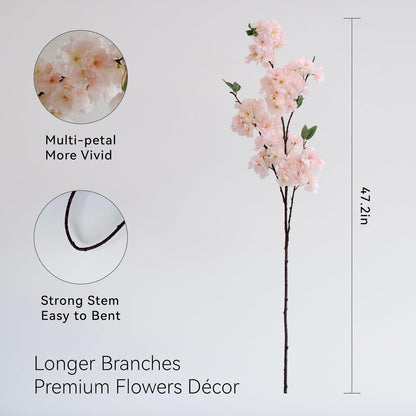 KBREE 47.2 inches Cherry Blossom Branches, 3 Pieces Artificial Flower Branches, Extra Long Pink Flower Stems for Vase, Cherry Blossom Decor for Home Weding Party or Office (Pale Pink)