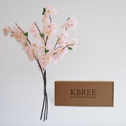 KBREE 47.2 inches Cherry Blossom Branches, 3 Pieces Artificial Flower Branches, Extra Long Pink Flower Stems for Vase, Cherry Blossom Decor for Home Weding Party or Office (Pale Pink)