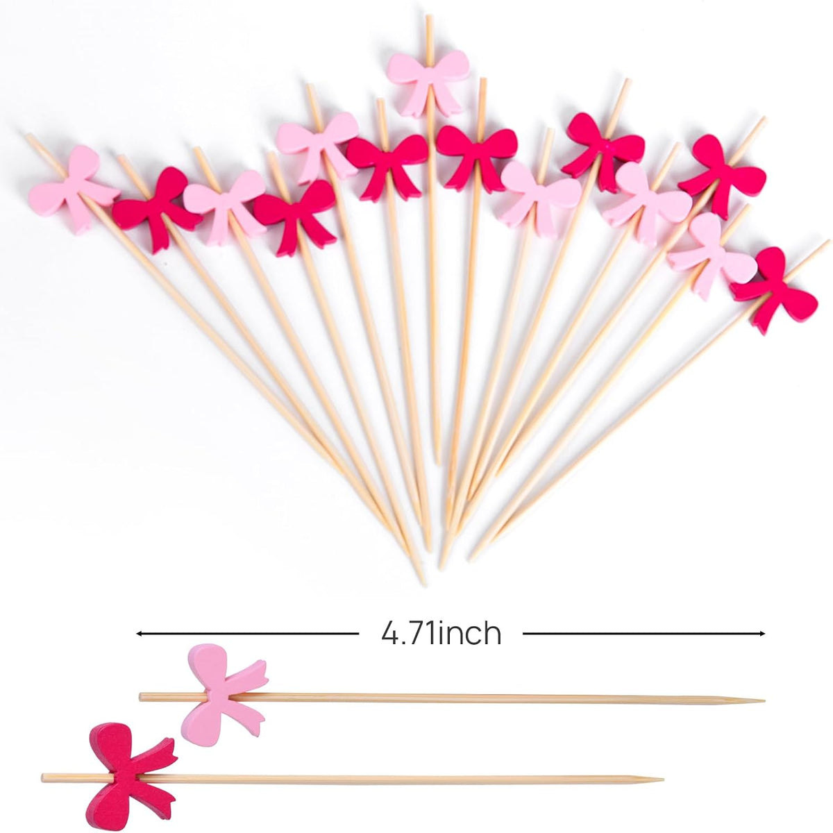 100 Pack Bow Toothpicks for Appetizers, 4.7 Inch Natural Bamboo Cocktail Picks for Cake Dessert Food Fruit Party Decorations