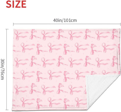 Cute Pink Throw Blanket Pink Ribbon Bow Soft Cozy Flannel Fleece Blanket Fuzzy Bedding for Couch Sofa Chair Bed Living Room Bedroom Decor All Seasons Valentine's Day Birthday Gift Women Girl,40"X30"