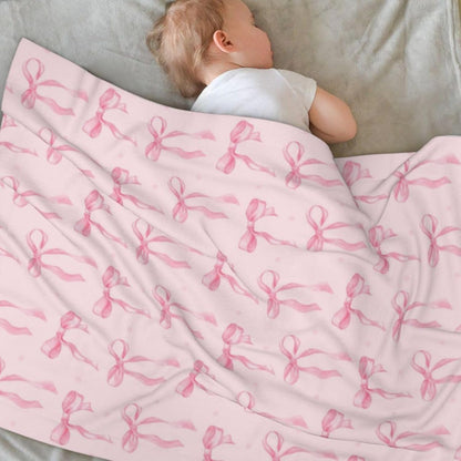Cute Pink Throw Blanket Pink Ribbon Bow Soft Cozy Flannel Fleece Blanket Fuzzy Bedding for Couch Sofa Chair Bed Living Room Bedroom Decor All Seasons Valentine's Day Birthday Gift Women Girl,40"X30"