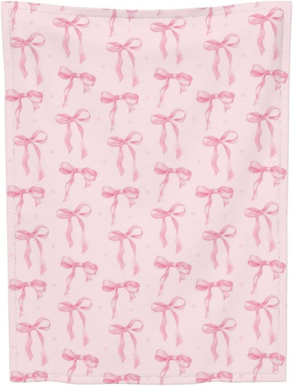 Cute Pink Throw Blanket Pink Ribbon Bow Soft Cozy Flannel Fleece Blanket Fuzzy Bedding for Couch Sofa Chair Bed Living Room Bedroom Decor All Seasons Valentine's Day Birthday Gift Women Girl,40"X30"