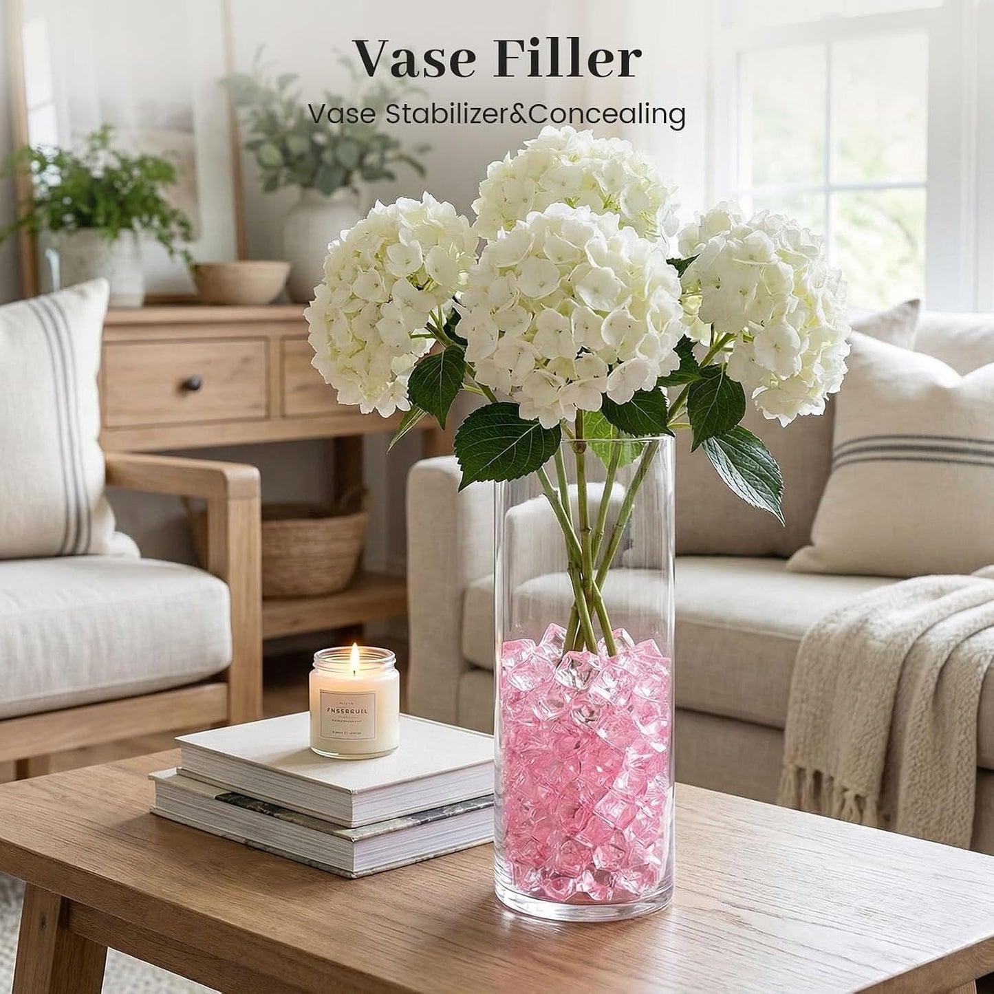 150 PCS Pink Fake Ice Rocks, Vase Fillers for Home