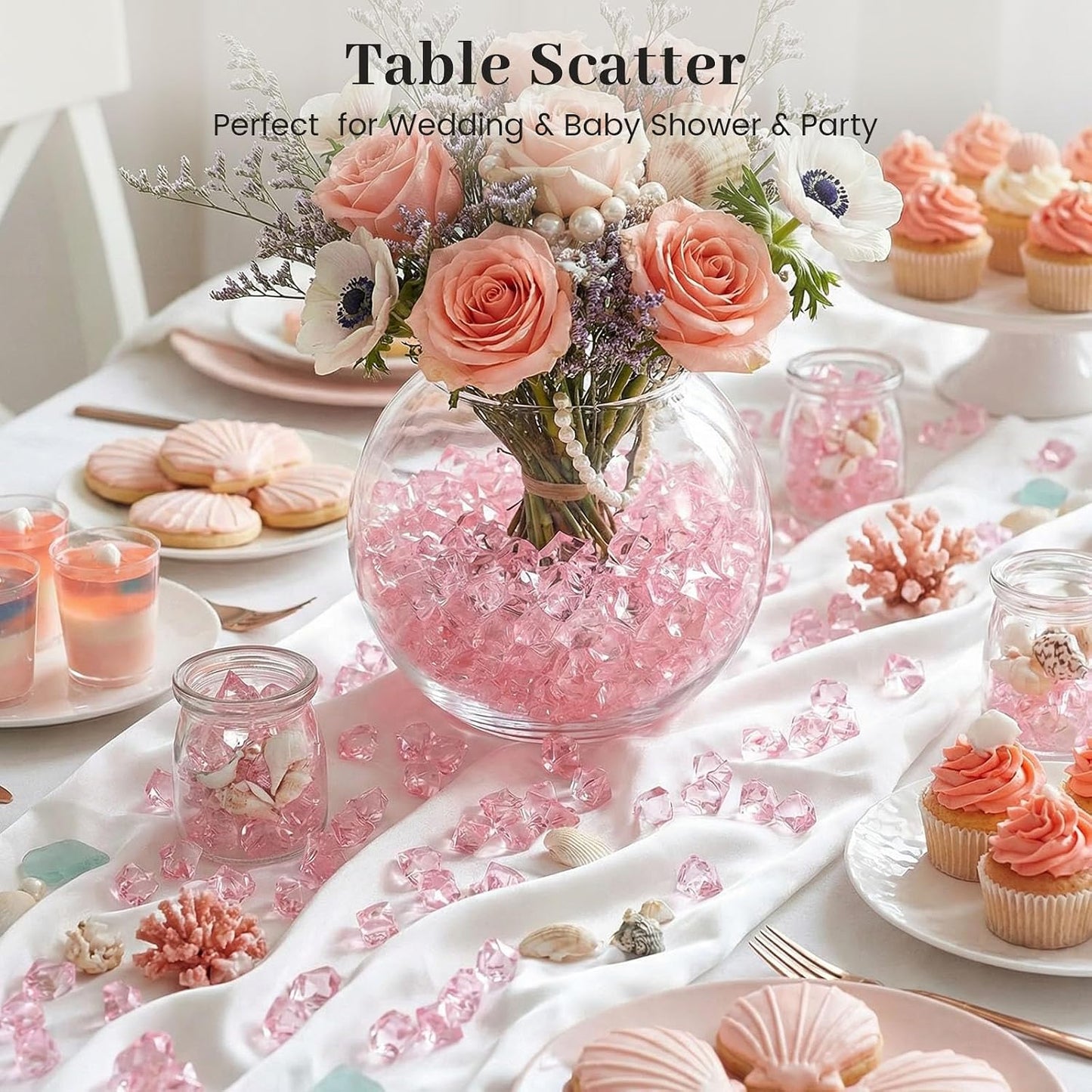 150 PCS Pink Fake Ice Rocks, Vase Fillers for Home