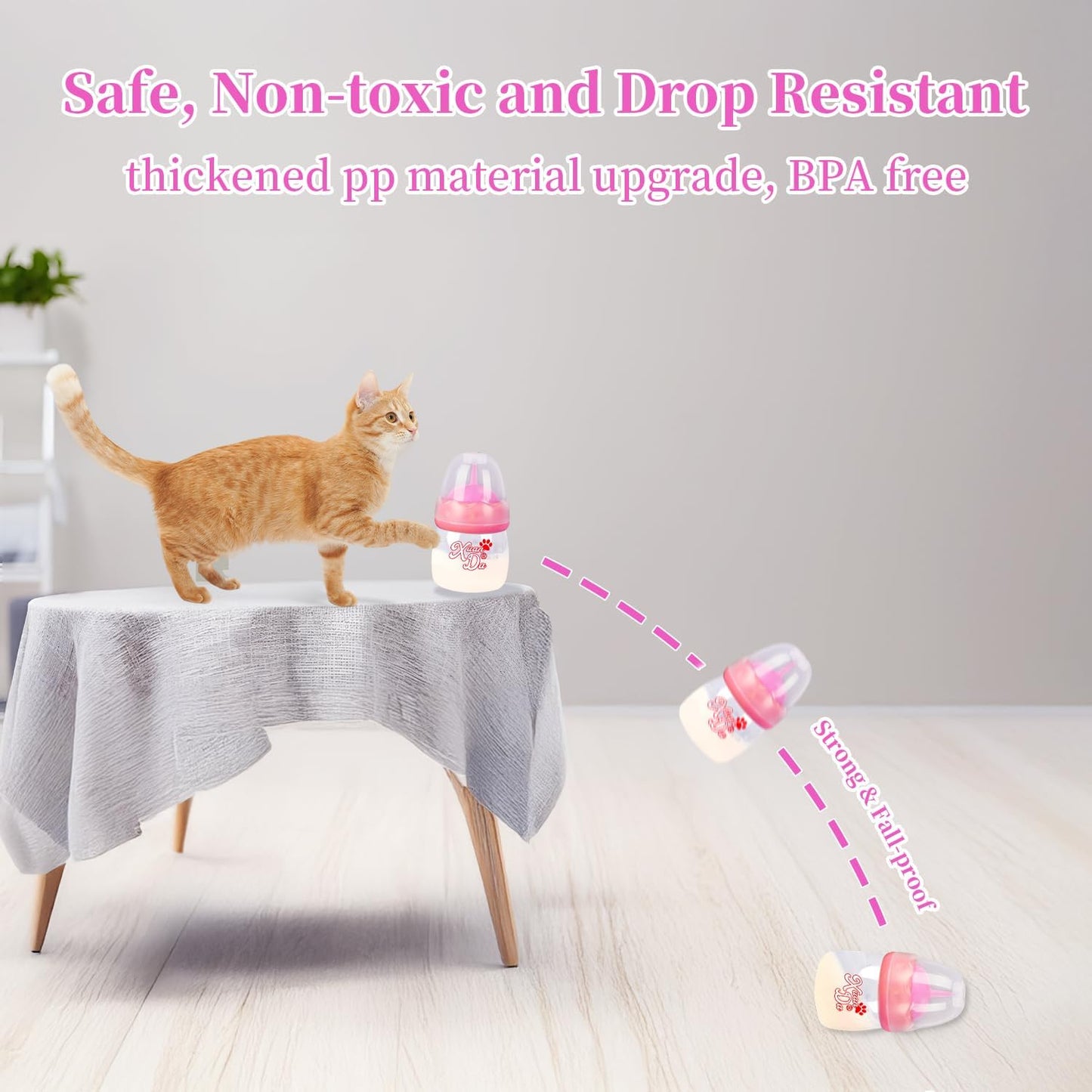 Pet Feeding Bottle,3 Pack 60ml Nursing Bottle, 3 Sizes Nipples with Ventilation Valve Resistant Tearing Perfect for Puppies, Kittens, Small Wildlife (Pink)