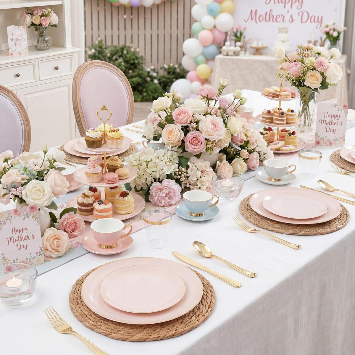 175PCS Pink Plates Disposable - Pink and Gold Plates for Baby Shower