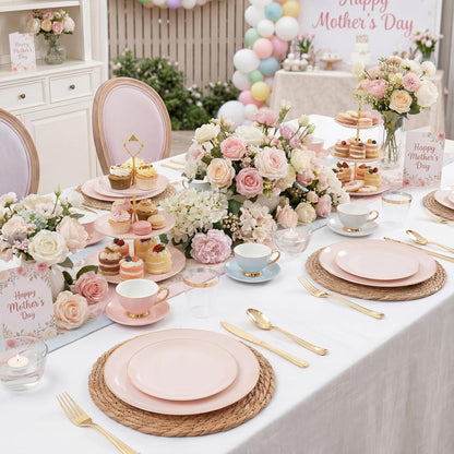 175PCS Pink Plates Disposable - Pink and Gold Plates for Baby Shower